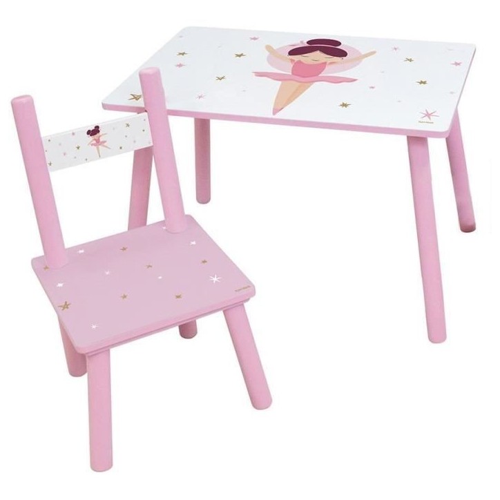 FUN HOUSE Danseuse Ballerine Table H 41,5 cm x l 61 cm x P 42 cm avec une chaise H 49,5 cm x l 31 cm x P 31,5 cm - Pour enfant FUN HOUSE Danseuse Ballerine Table H 41,5 cm x l 61 cm x P 42 cm avec une chaise H 49,5 cm x l 31 cm x P 31,5 cm - Pour enfant