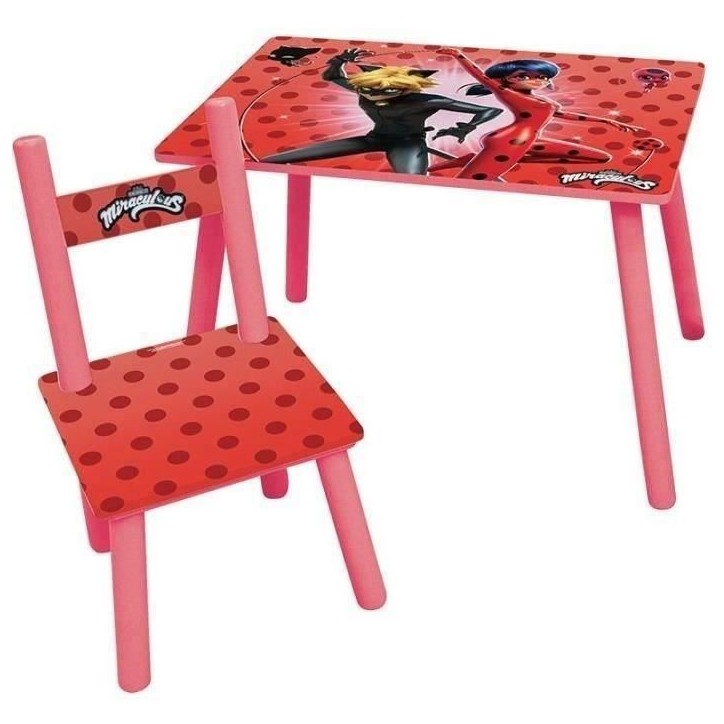 FUN HOUSE Miraculous Ladybug Table H 41,5 cm x l 61 cm x P 42 cm avec une chaise H 49,5 cm x l 31 cm x P 31,5 cm - Pour enfant FUN HOUSE Miraculous Ladybug Table H 41,5 cm x l 61 cm x P 42 cm avec une chaise H 49,5 cm x l 31 cm x P 31,5 cm - Pour enfant