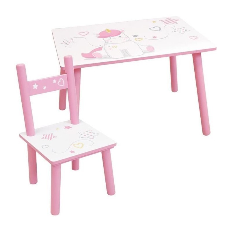 FUN HOUSE - Table licorne h 41,5 cm x l 61 cm x p 42 cm avec une chais FUN HOUSE - Table licorne h 41,5 cm x l 61 cm x p 42 cm avec une chais