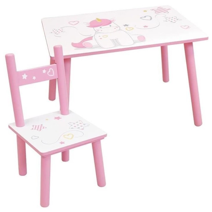 FUN HOUSE - Table licorne h 41,5 cm x l 61 cm x p 42 cm avec une chaise h 49,5 cm x l 31 cm x p 31,5 cm pour enfant FUN HOUSE - Table licorne h 41,5 cm x l 61 cm x p 42 cm avec une chaise h 49,5 cm x l 31 cm x p 31,5 cm pour enfant