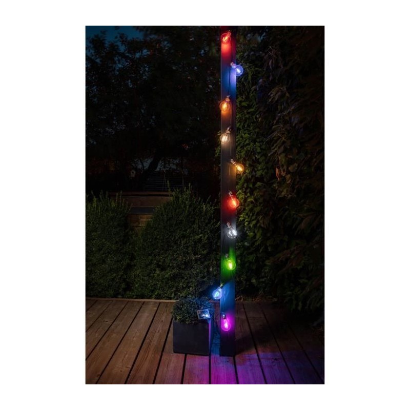 Guirlande solaire guinguette GALIX - 10 LED multicolores a filament - Guirlande solaire guinguette GALIX - 10 LED multicolores a filament -