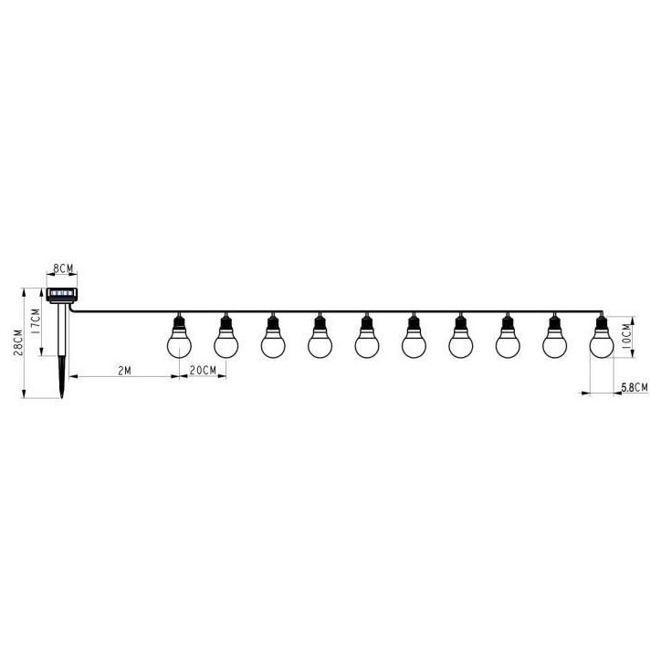 Guirlande solaire guinguette GALIX - 10 LED multicolores a filament - Extérieur Guirlande solaire guinguette GALIX - 10 LED multicolores a filament - Extérieur