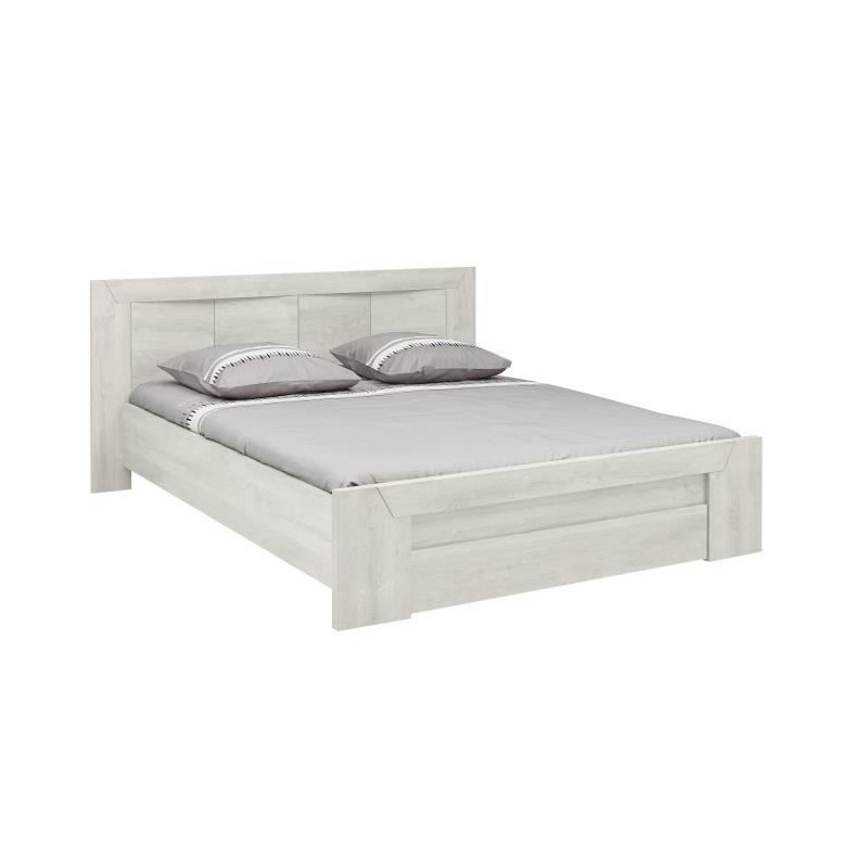 Lit adulte EDEN 160X200 cm - Bois et chene blanchi - 1 tiroir + 6 nich Lit adulte EDEN 160X200 cm - Bois et chene blanchi - 1 tiroir + 6 nich