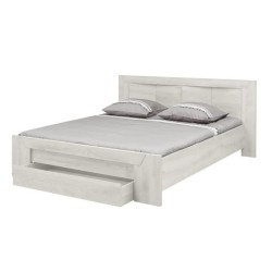Lit adulte EDEN 160X200 cm - Bois et chene blanchi - 1 tiroir + 6 nich