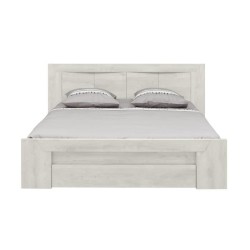 Lit adulte EDEN 160X200 cm - Bois et chene blanchi - 1 tiroir + 6 nich