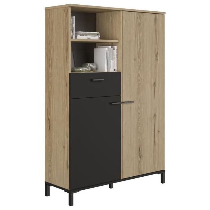 Rangement haut - TRUST - Chene / Noir - 2 portes - 1 tiroir - GAMI