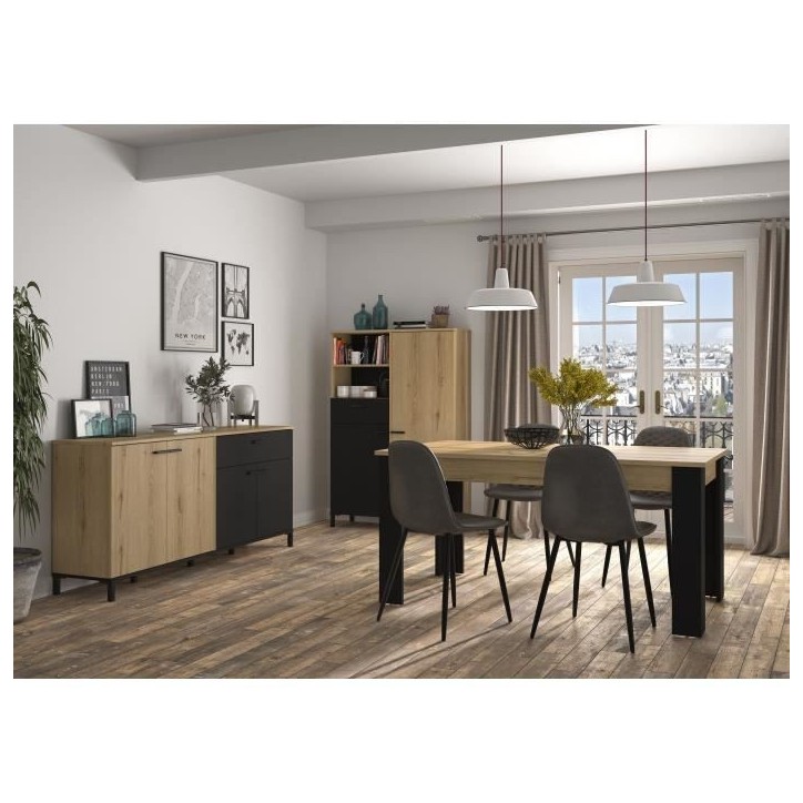 Rangement haut - TRUST - Chene / Noir - 2 portes - 1 tiroir - GAMI