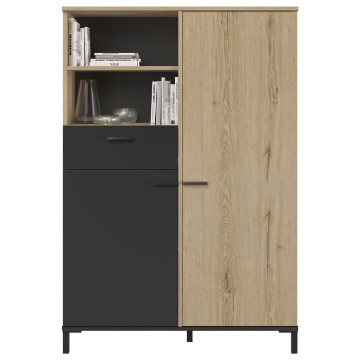 Rangement haut - TRUST - Chene / Noir - 2 portes - 1 tiroir - GAMI