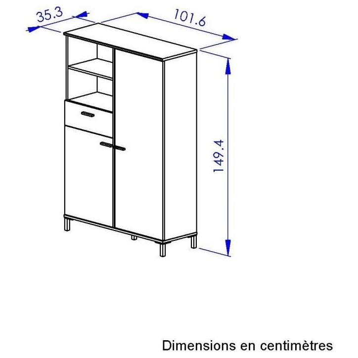 Rangement haut - TRUST - Chene / Noir - 2 portes - 1 tiroir - GAMI