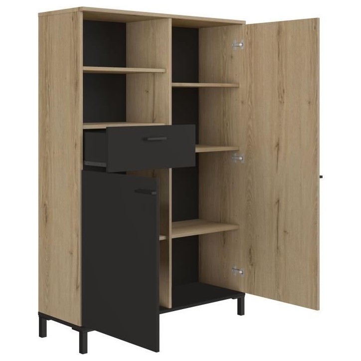 Rangement haut - TRUST - Chene / Noir - 2 portes - 1 tiroir - GAMI