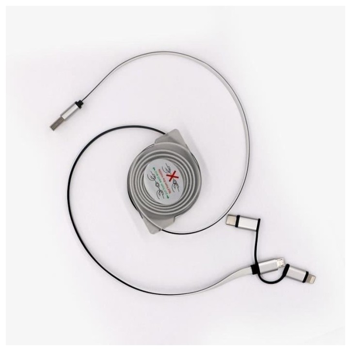 Enrouleur de câble USB - GAO - 3-en-1, 2m, charge rapide Enrouleur de câble USB - GAO - 3-en-1, 2m, charge rapide
