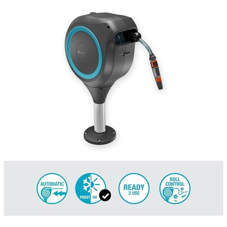 Dévidoir automatique pour terrasse - GARDENA - RollUp S - Bleu - Longueur 15 m - Tuyau 13 mm Dévidoir automatique pour terrasse - GARDENA - RollUp S - Bleu - Longueur 15 m - Tuyau 13 mm