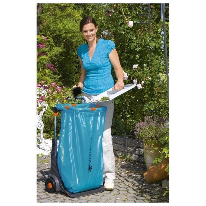Chariot de jardin mobile GARDENA - Armature métallique - Hauteur de sac réglable - 70kg max - Bleu Chariot de jardin mobile GARDENA - Armature métallique - Hauteur de sac réglable - 70kg max - Bleu