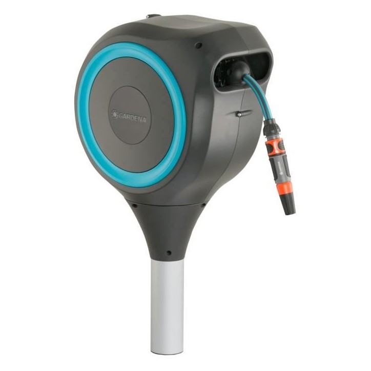 Dévidoir automatique sur pic GARDENA RollUp M liseret bleu - Longueur 20m - Ø11mm - Kit complet