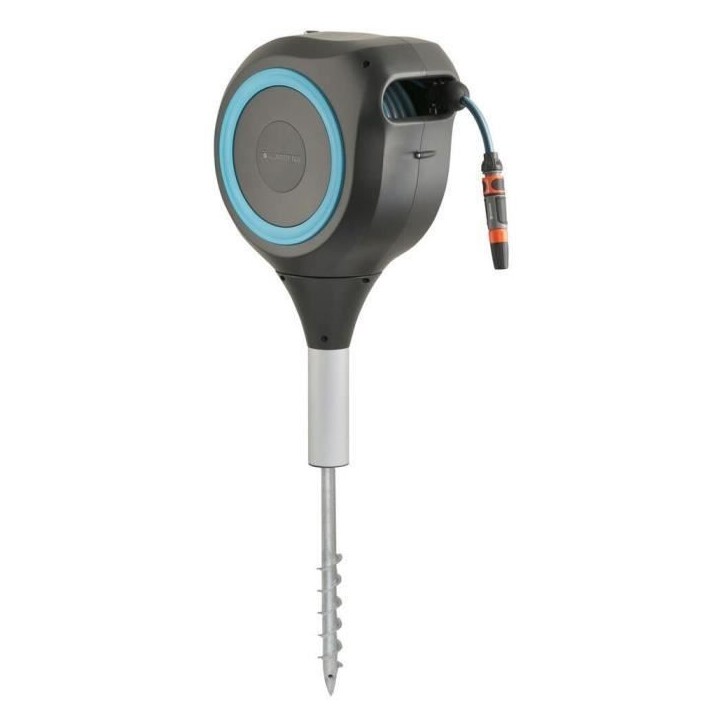 Dévidoir automatique sur pic GARDENA RollUp M liseret bleu - Longueur 20m - Ø11mm - Kit complet