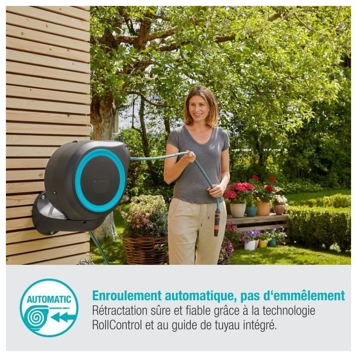 Dévidoir automatique mural jardin 15 m Gardena