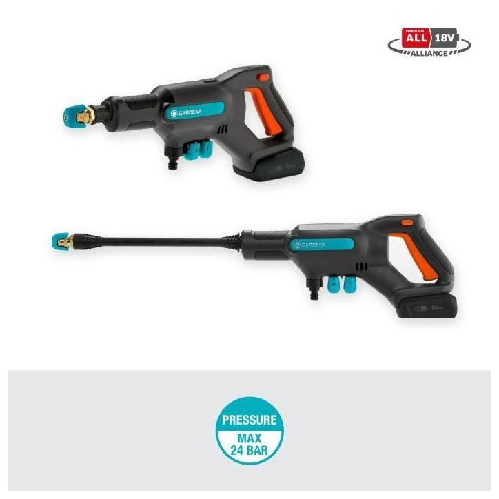 Nettoyeur moyenne pression GARDENA AquaClean 24 / 18V P4A - Batterie 18V fournie - Kit complet (14800-20) Nettoyeur moyenne pression GARDENA AquaClean 24 / 18V P4A - Batterie 18V fournie - Kit complet (14800-20)