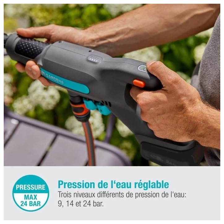 Nettoyeur moyenne pression GARDENA AquaClean 24 / 18V P4A - Batterie 18V fournie - Kit complet (14800-20) Nettoyeur moyenne pression GARDENA AquaClean 24 / 18V P4A - Batterie 18V fournie - Kit complet (14800-20)