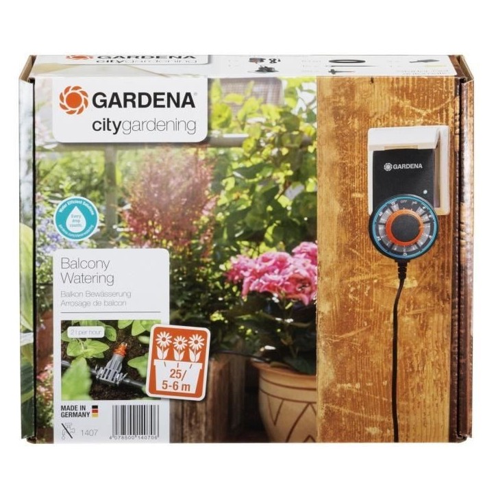 GARDENA Arrosoir automatique balcons et terrasses – Kit complet – Arrosage autonome – Alimentation via prise 230V – (140 GARDENA Arrosoir automatique balcons et terrasses – Kit complet – Arrosage autonome – Alimentation via prise 230V – (140