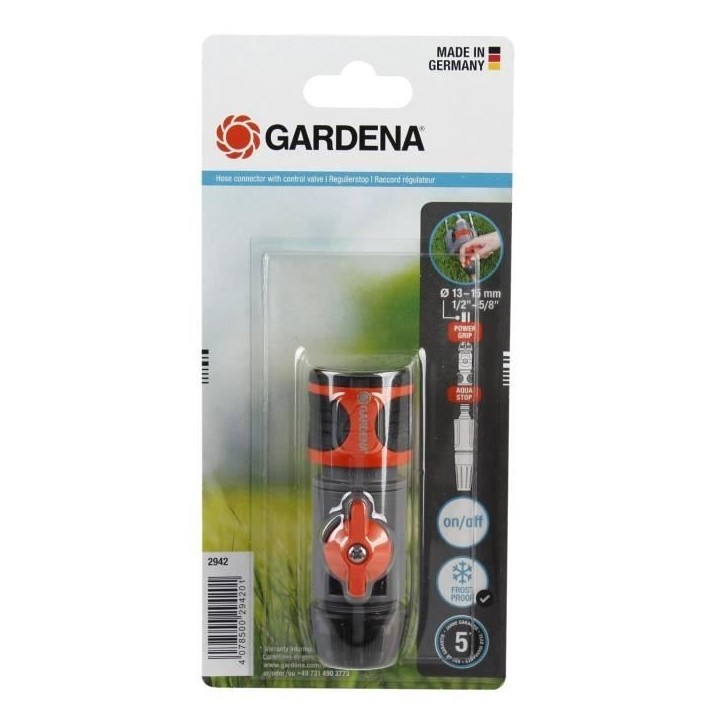 GARDENA Raccord régulateur – Compatible tuyaux Ø13mm & Ø15mm – Réglage débit & pression – Résistant gel – Garantie GARDENA Raccord régulateur – Compatible tuyaux Ø13mm & Ø15mm – Réglage débit & pression – Résistant gel – Garantie