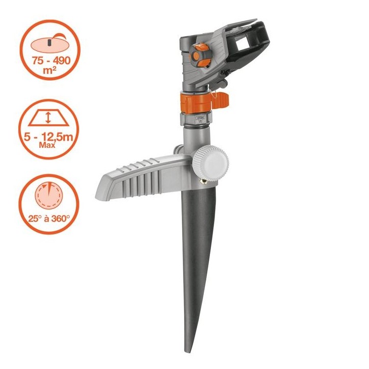 GARDENA Arroseur-canon sur pic Comfort – Portée réglable 12.5m max – Superficie max 490m² – Jardin XL – Garantie 5 an GARDENA Arroseur-canon sur pic Comfort – Portée réglable 12.5m max – Superficie max 490m² – Jardin XL – Garantie 5 an
