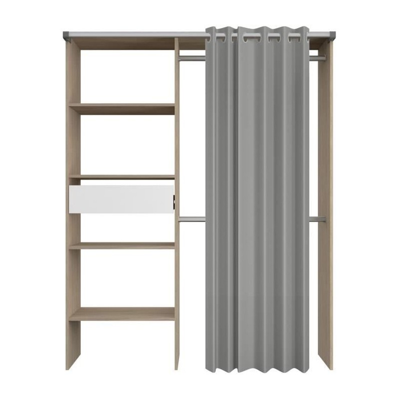 Dressing avec rideau - GARY - Décor Chene - L143,5 x P47,9 x H201,9 c Dressing avec rideau - GARY - Décor Chene - L143,5 x P47,9 x H201,9 c