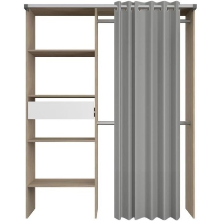 Dressing avec rideau - GARY - Décor Chene - L143,5 x P47,9 x H201,9 c