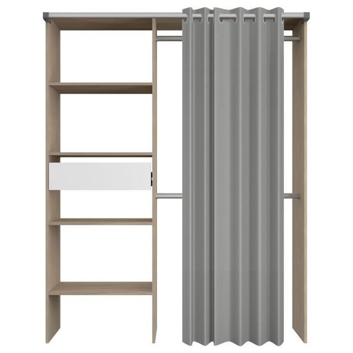 Dressing avec rideau - GARY - Décor Chene - L143,5 x P47,9 x H201,9 cm - PARISOT