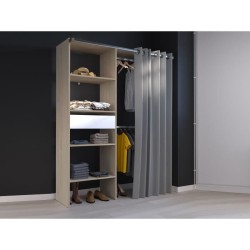 Dressing avec rideau - GARY - Décor Chene - L143,5 x P47,9 x H201,9 c
