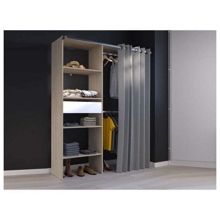 Dressing avec rideau - GARY - Décor Chene - L143,5 x P47,9 x H201,9 cm - PARISOT
