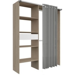 Dressing avec rideau - GARY - Décor Chene - L143,5 x P47,9 x H201,9 c