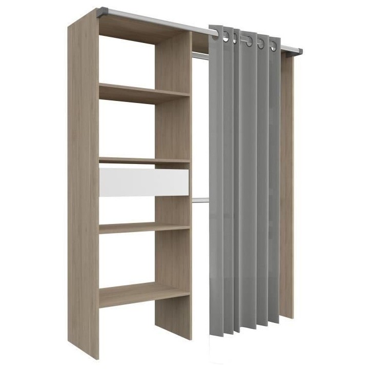 Dressing avec rideau - GARY - Décor Chene - L143,5 x P47,9 x H201,9 cm - PARISOT