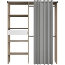 Dressing avec rideau - GARY - Décor Chene - L143,5 x P47,9 x H201,9 c