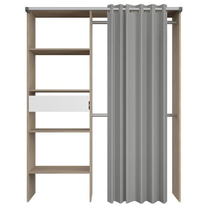 Dressing avec rideau - GARY - Décor Chene - L143,5 x P47,9 x H201,9 cm - PARISOT