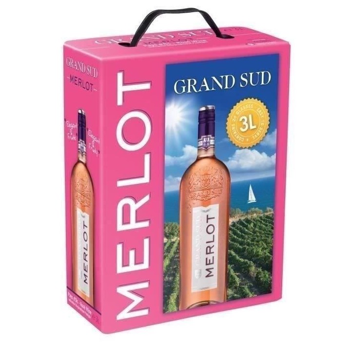 Grand Sud Merlot IGP Pays d'Oc - Vin rosé du Languedoc Roussillon - 3L Grand Sud Merlot IGP Pays d'Oc - Vin rosé du Languedoc Roussillon - 3L