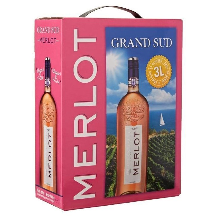Grand Sud Merlot IGP Pays d'Oc - Vin rosé du Languedoc Roussillon - 3L Grand Sud Merlot IGP Pays d'Oc - Vin rosé du Languedoc Roussillon - 3L
