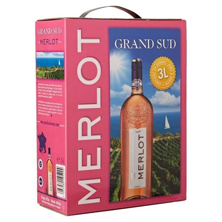 Grand Sud Merlot IGP Pays d'Oc - Vin rosé du Languedoc Roussillon - 3L Grand Sud Merlot IGP Pays d'Oc - Vin rosé du Languedoc Roussillon - 3L