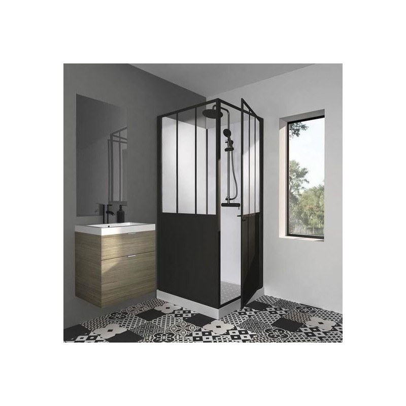 GELCO Cabine de douche 90x90x220 Style Industriel Noir