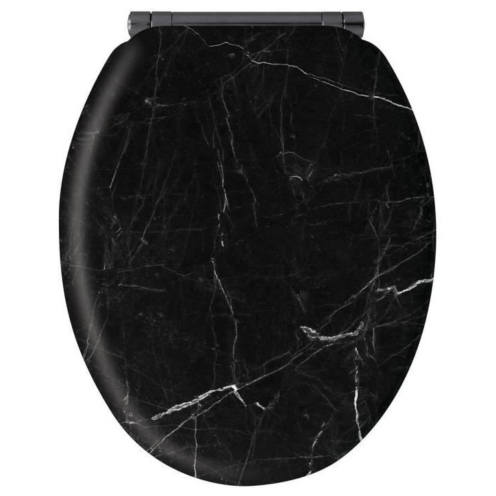 Abattant en marbre noir - MDF FSC - GELCO - Déclipsable - Charnieres en métal graphite brossé