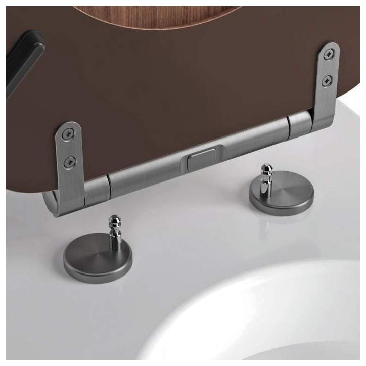 Abattant WC - GELCO - Walnut Noyer - MDF FSC - Frein de chute - Charnieres métal graphite brossé