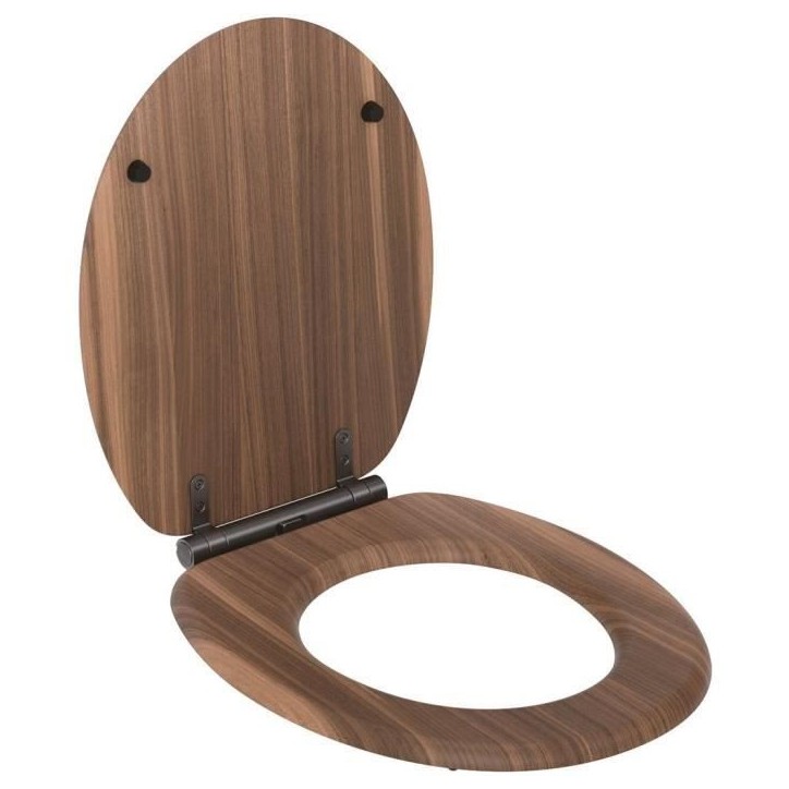 Abattant WC - GELCO - Walnut Noyer - MDF FSC - Frein de chute - Charnieres métal graphite brossé