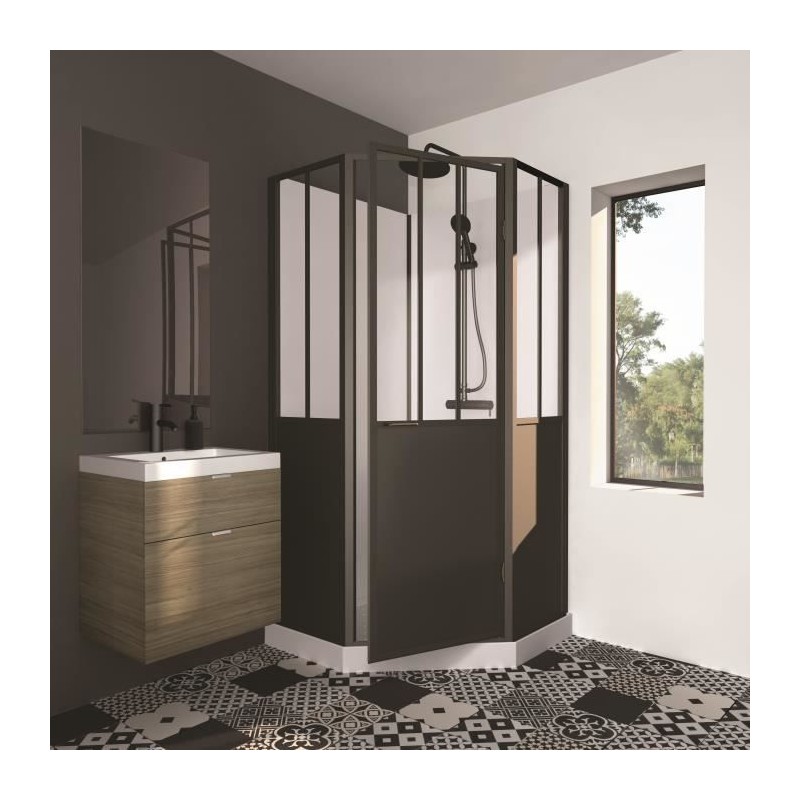 CABINE DE DOUCHE 100X100X220 STYLE INDUTRIEL NOIR