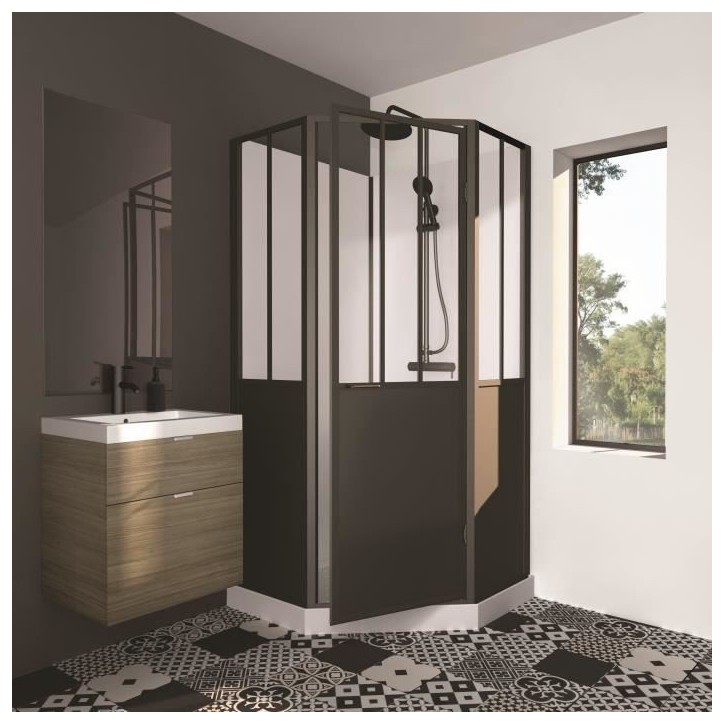 CABINE DE DOUCHE 100X100X220 STYLE INDUTRIEL NOIR