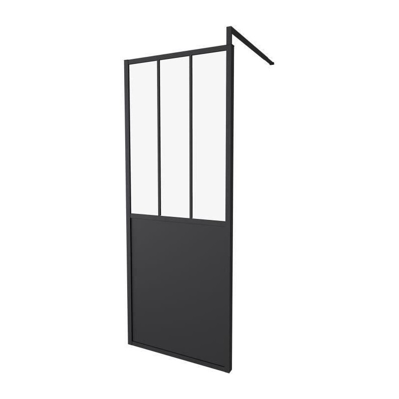 Paroi Fixe 80x200 Style Industriel Noir - Verre Transparent - Rectangu Paroi Fixe 80x200 Style Industriel Noir - Verre Transparent - Rectangu