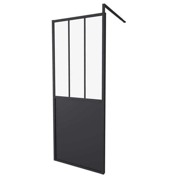Paroi Fixe 80x200 Style Industriel Noir - Verre Transparent - Rectangulaire - Aluminium - Epaisseur 5mm Paroi Fixe 80x200 Style Industriel Noir - Verre Transparent - Rectangulaire - Aluminium - Epaisseur 5mm