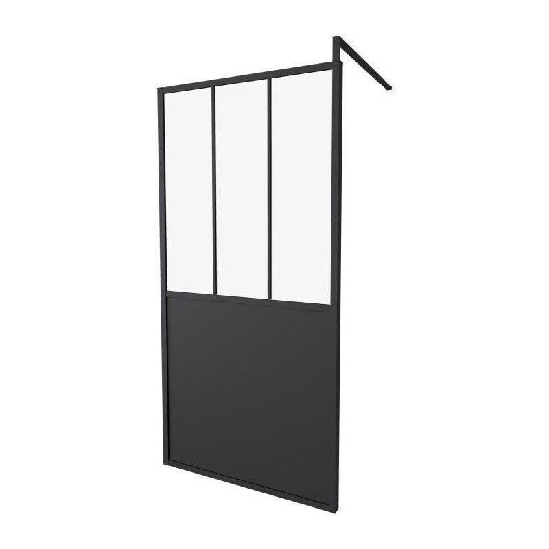 Paroi Fixe 100x200 Style Industriel Noir - Verre Transparent - Avec Ca Paroi Fixe 100x200 Style Industriel Noir - Verre Transparent - Avec Ca