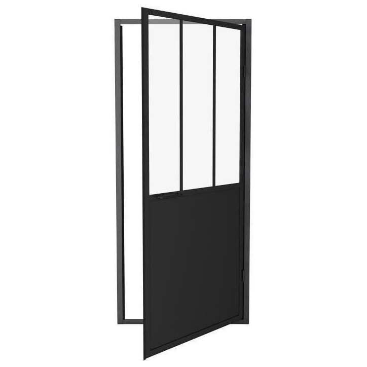 Porte de douche pivotante 90x200 - Style industriel - Verre transparent - Noir mat - Aluminium - Réversible Porte de douche pivotante 90x200 - Style industriel - Verre transparent - Noir mat - Aluminium - Réversible