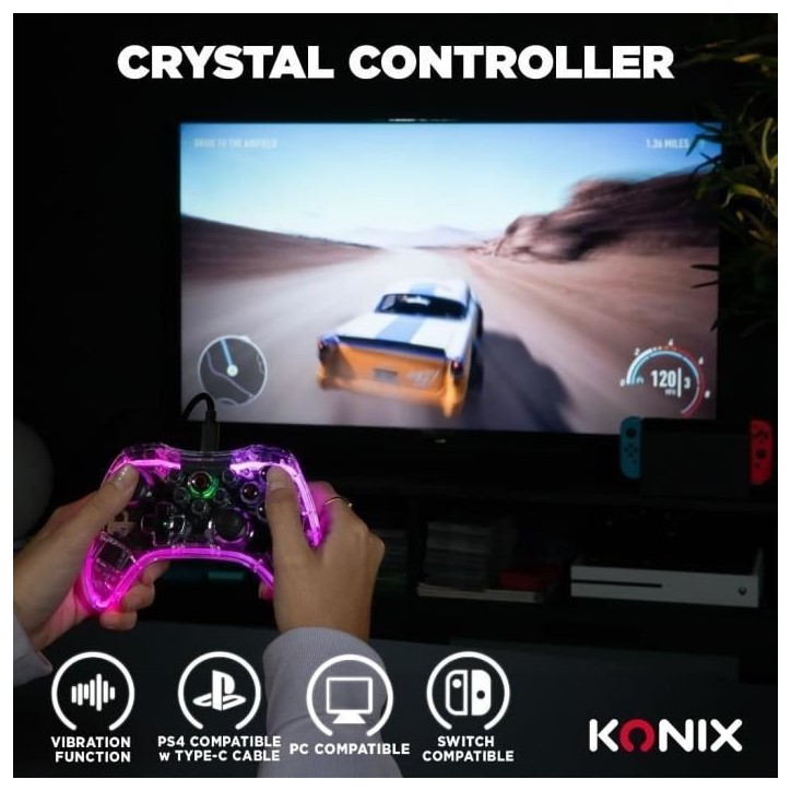 Konix - Manette sans fil Crystal Nintendo Switch, Switch OLED, PC et PS4 Konix - Manette sans fil Crystal Nintendo Switch, Switch OLED, PC et PS4