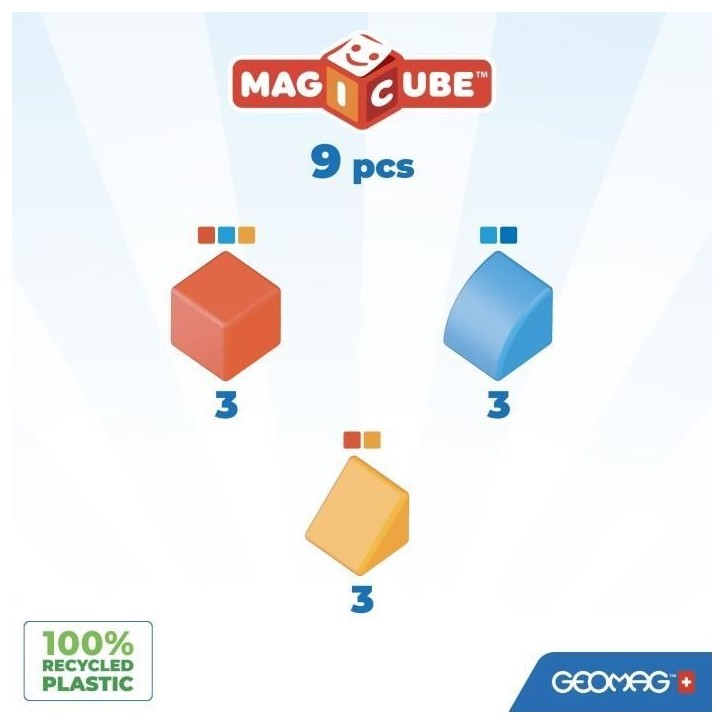 Blocs magnétiques - GEOMAG - Magicube 208 - 9 pieces - Formes variées - Animaux - Plastique recyclé