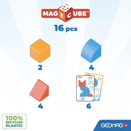 Blocs magnétiques - GEOMAG - Magicube Blocks & Cards - 16 pieces - Éducatif - Plastique recyclé